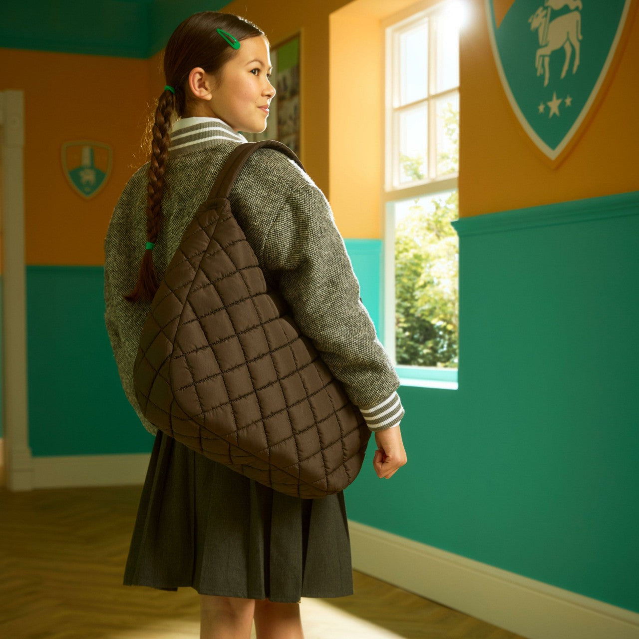 Women Quilted Tote Dark Brown