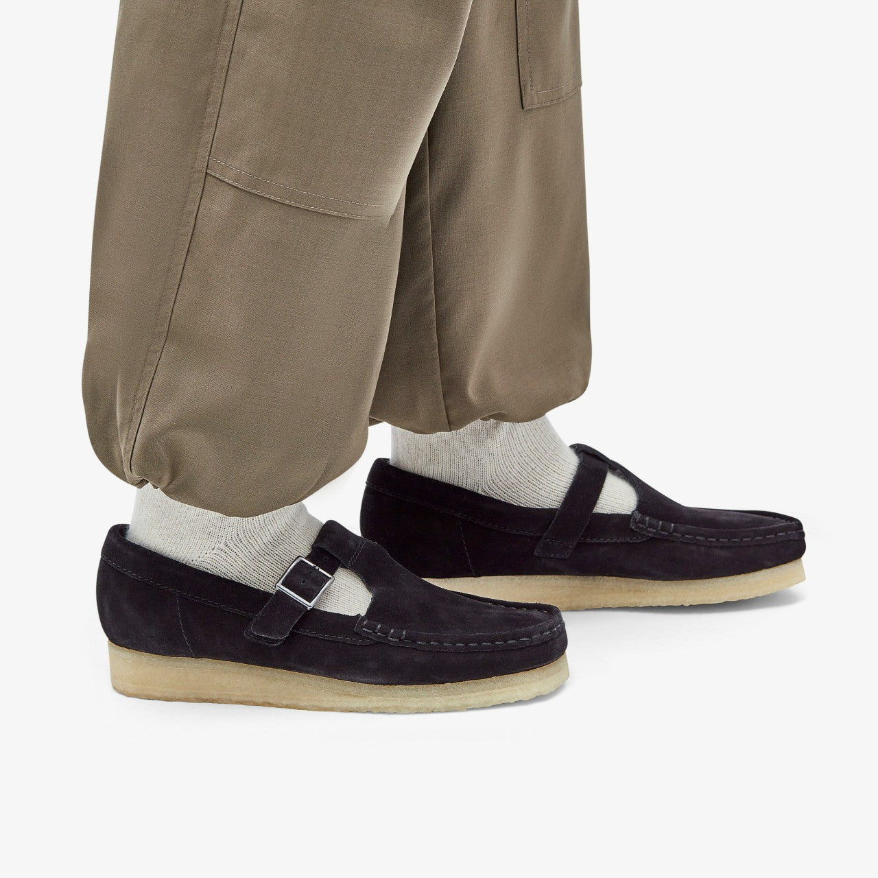 Women Wallabee T Bar Black Suede