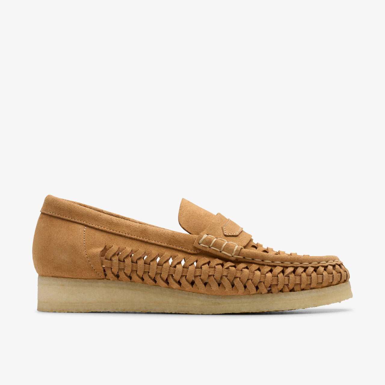 Women Wallabee Loafer Weave Tan Suede