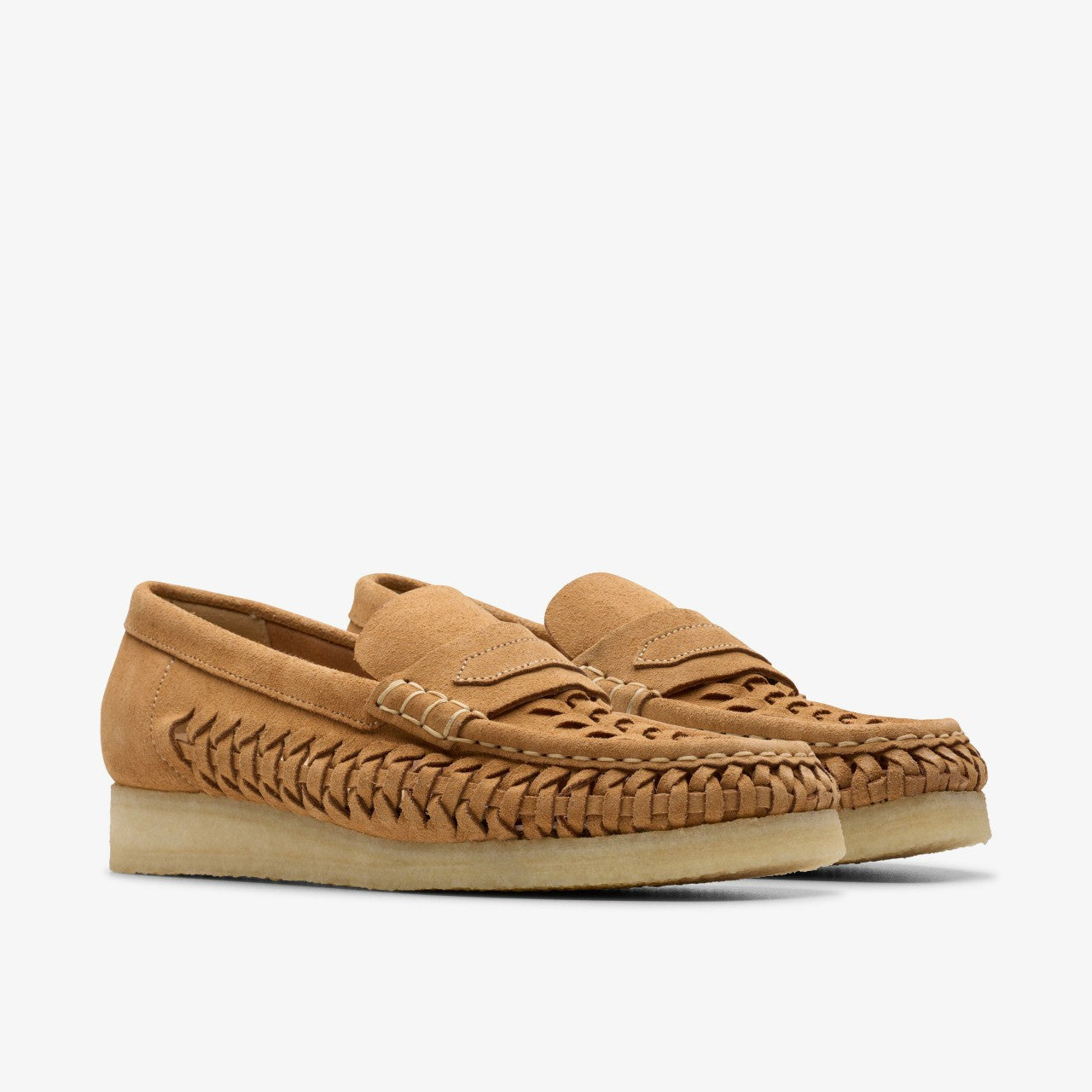 Women Wallabee Loafer Weave Tan Suede