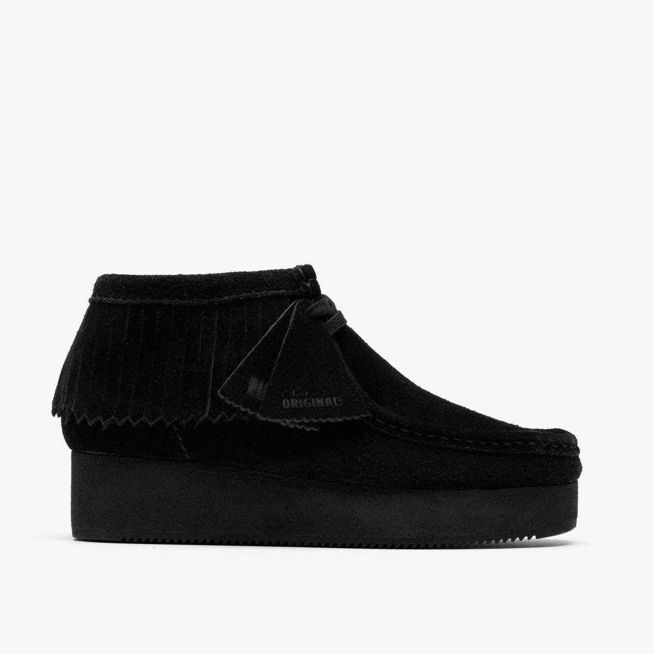 Women Wallabee Wedge Fringe Black Suede