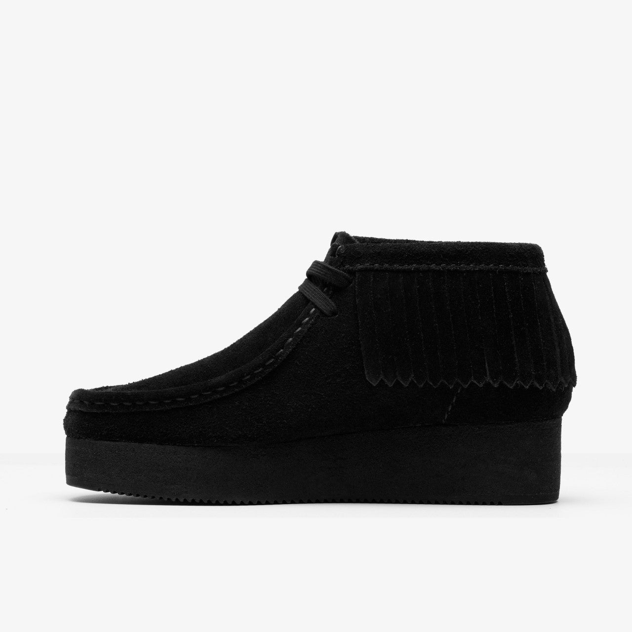 Women Wallabee Wedge Fringe Black Suede