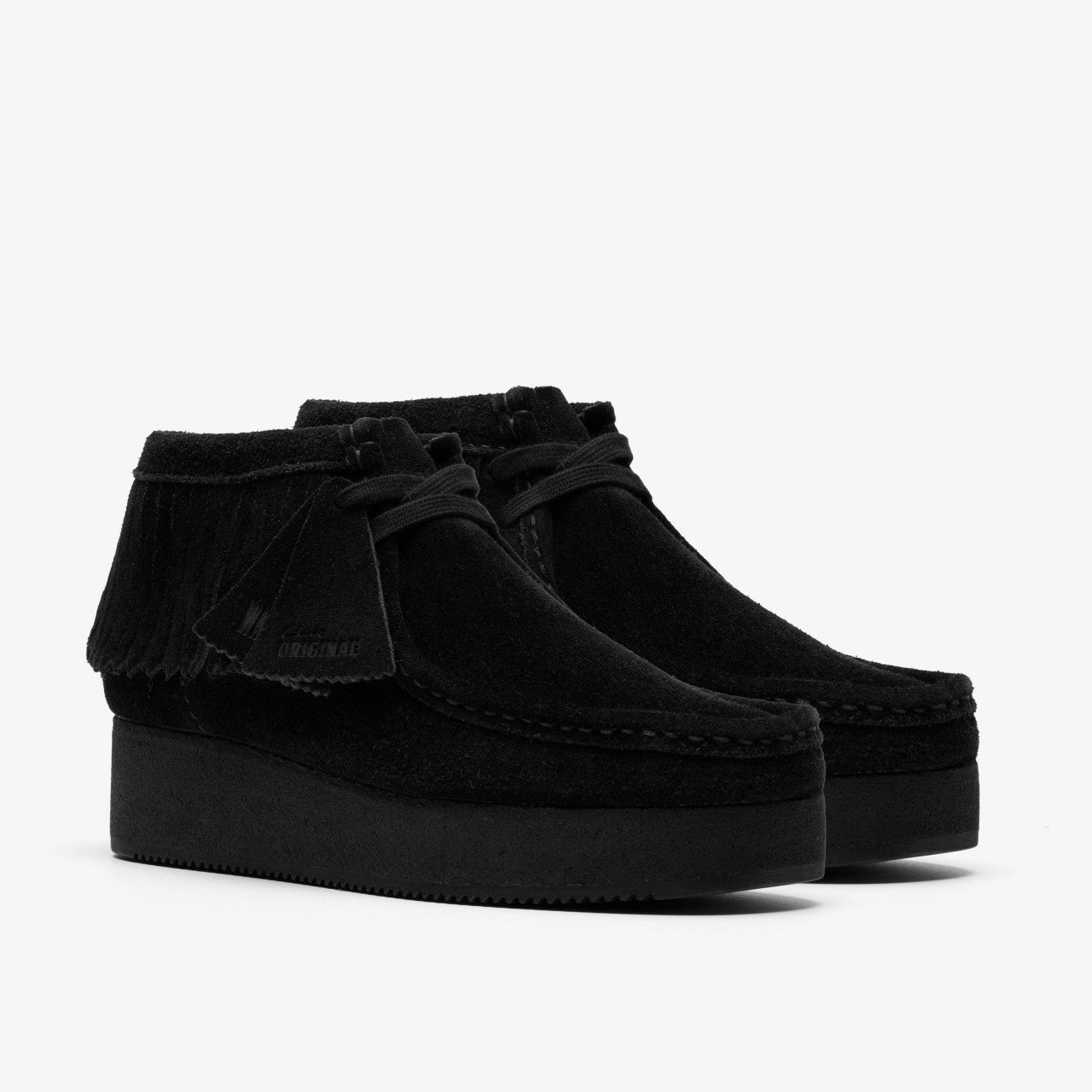 Women Wallabee Wedge Fringe Black Suede