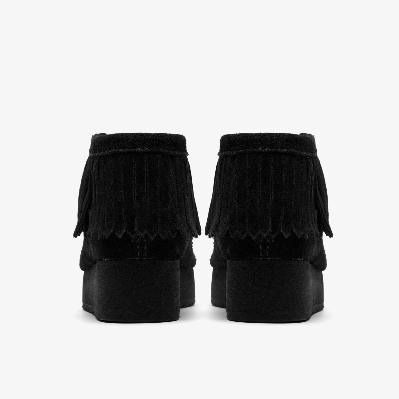 Women Wallabee Wedge Fringe Black Suede