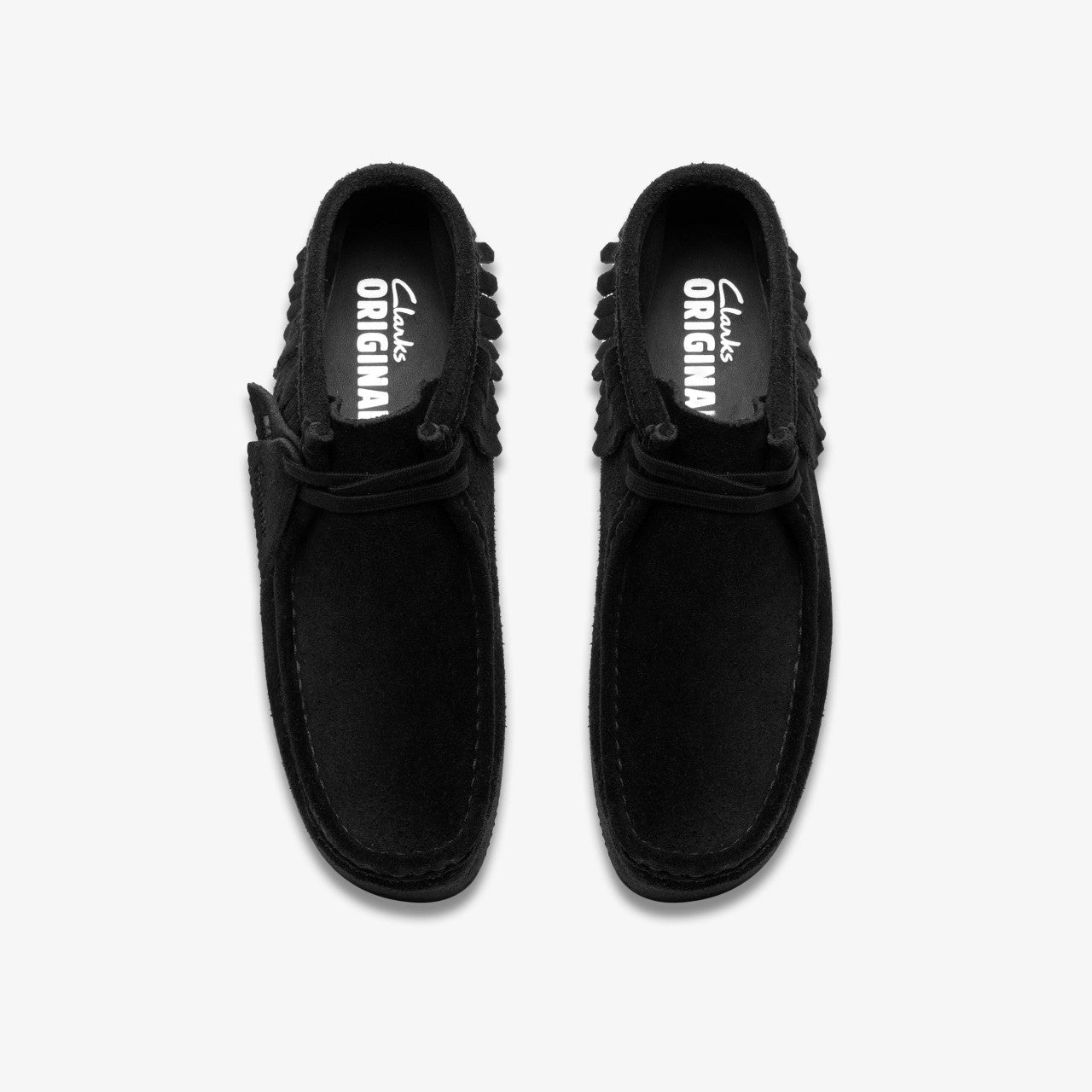 Women Wallabee Wedge Fringe Black Suede
