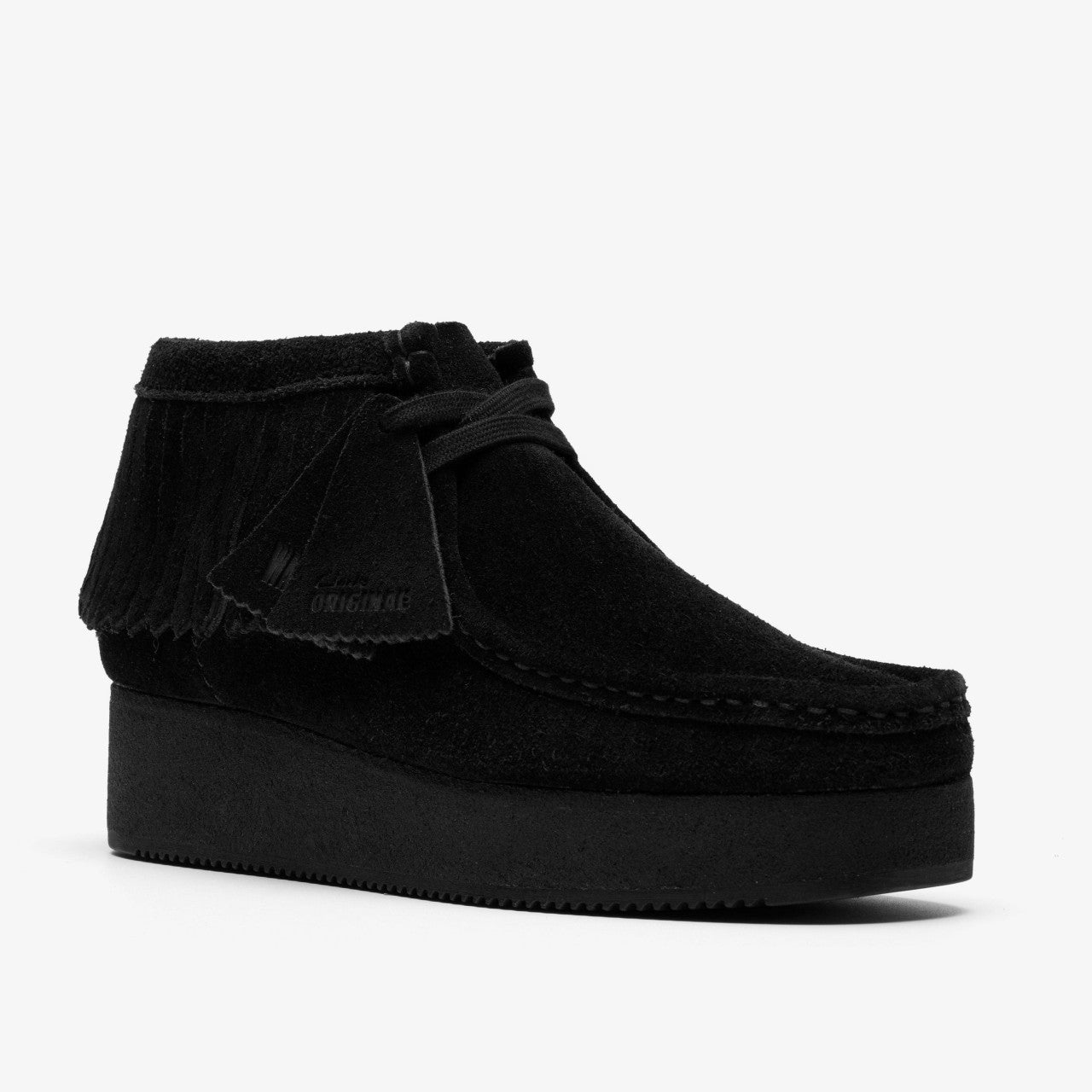 Women Wallabee Wedge Fringe Black Suede
