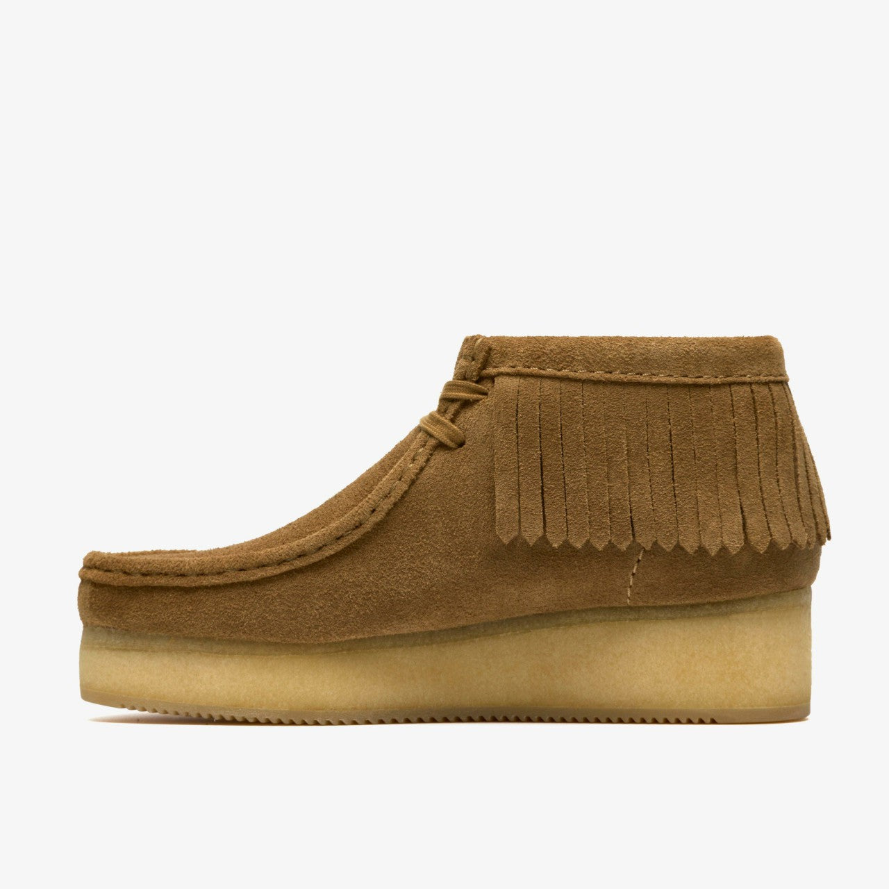 Women Wallabee Wedge Fringe Light Tan Suede