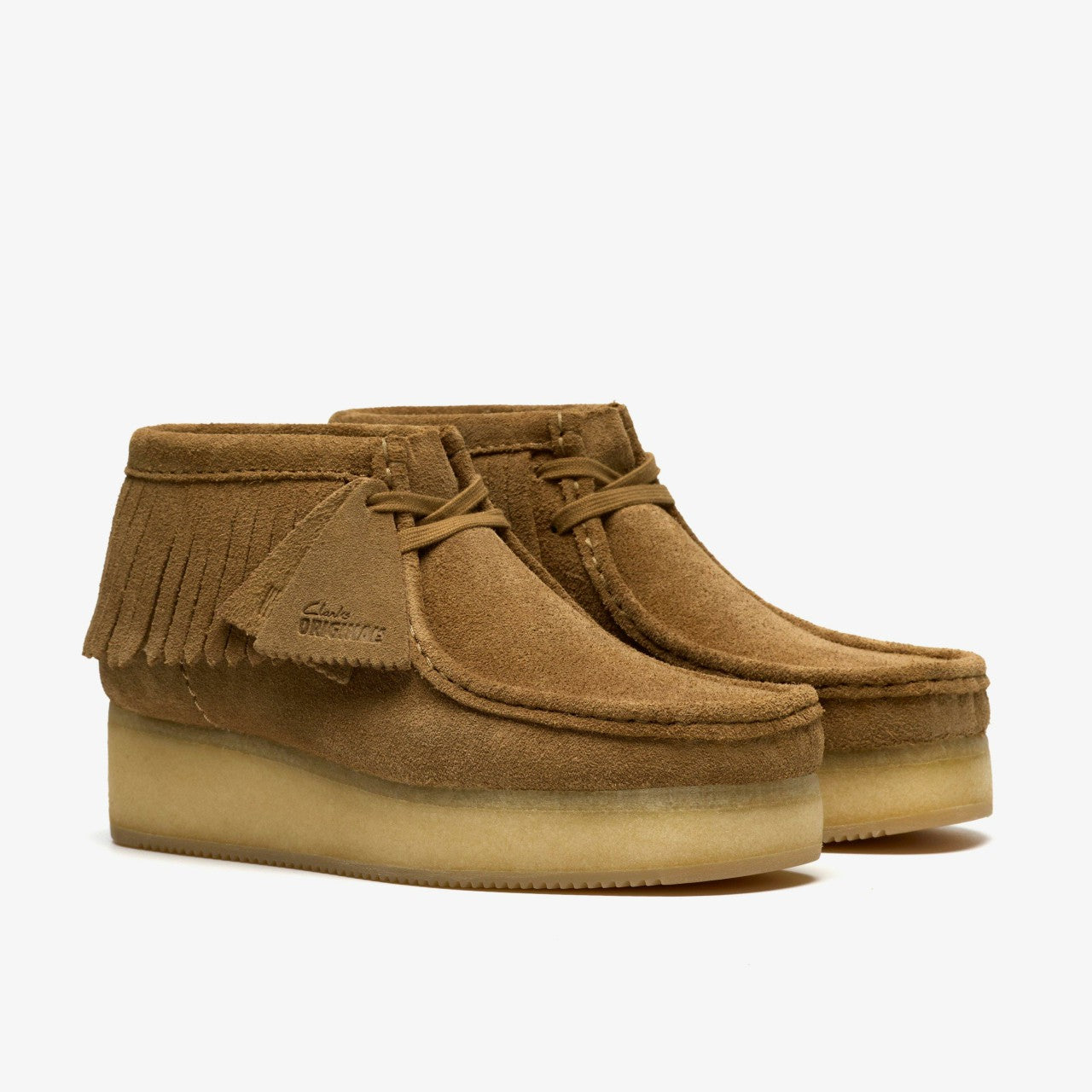 Women Wallabee Wedge Fringe Light Tan Suede