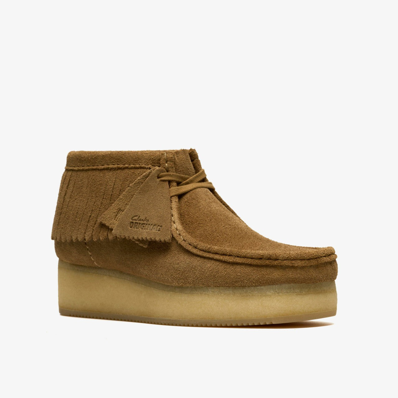 Women Wallabee Wedge Fringe Light Tan Suede