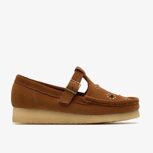 Women Wallabee T Bar Brown/Orange Suede