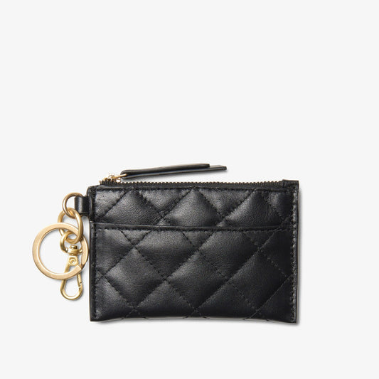 Women Quilted Card Black Leather