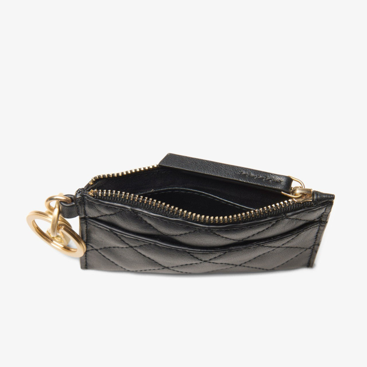 Women Quilted Card Black Leather