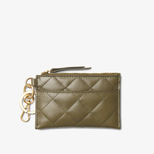 Women Quilted Card Olive Leather