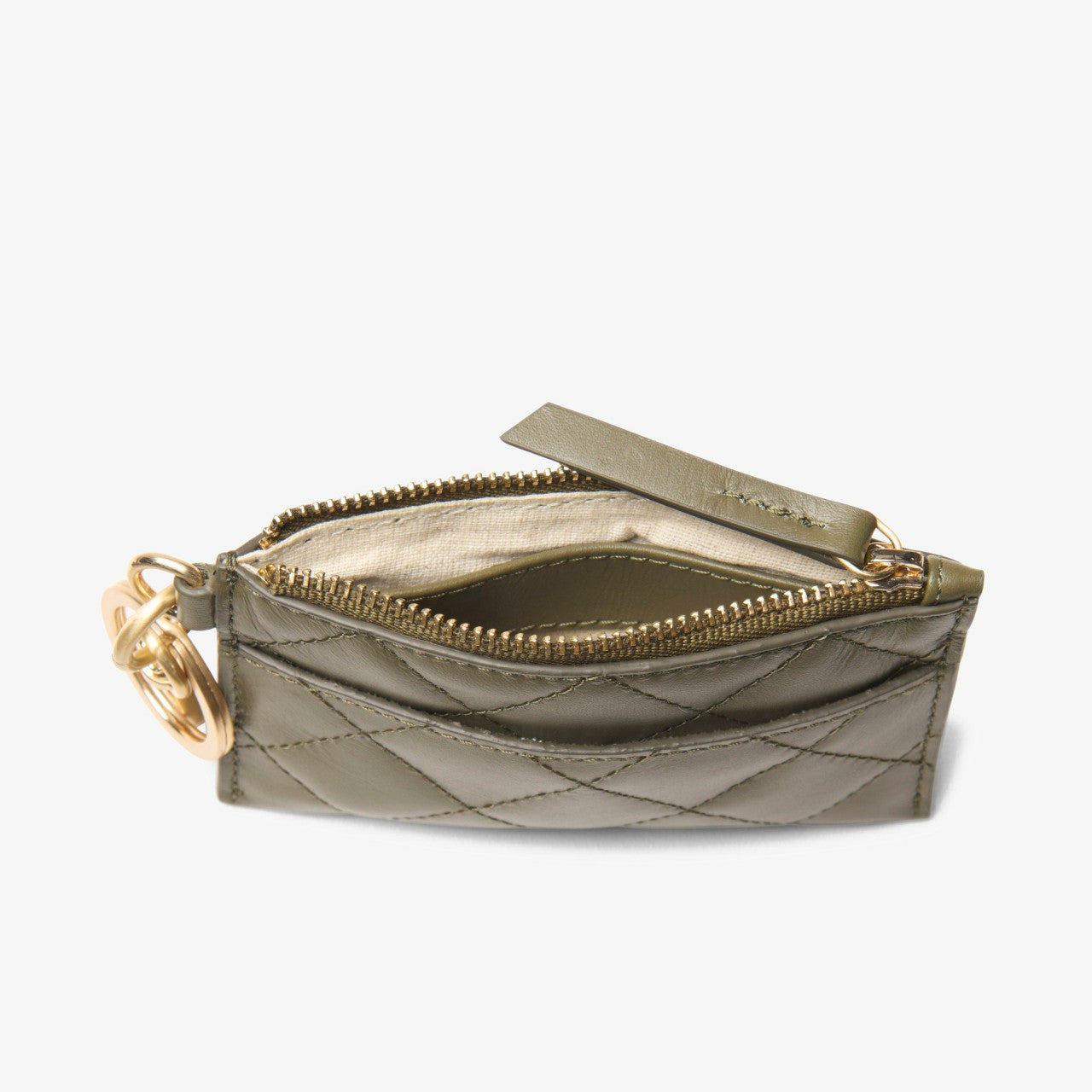 Women Quilted Card Olive Leather