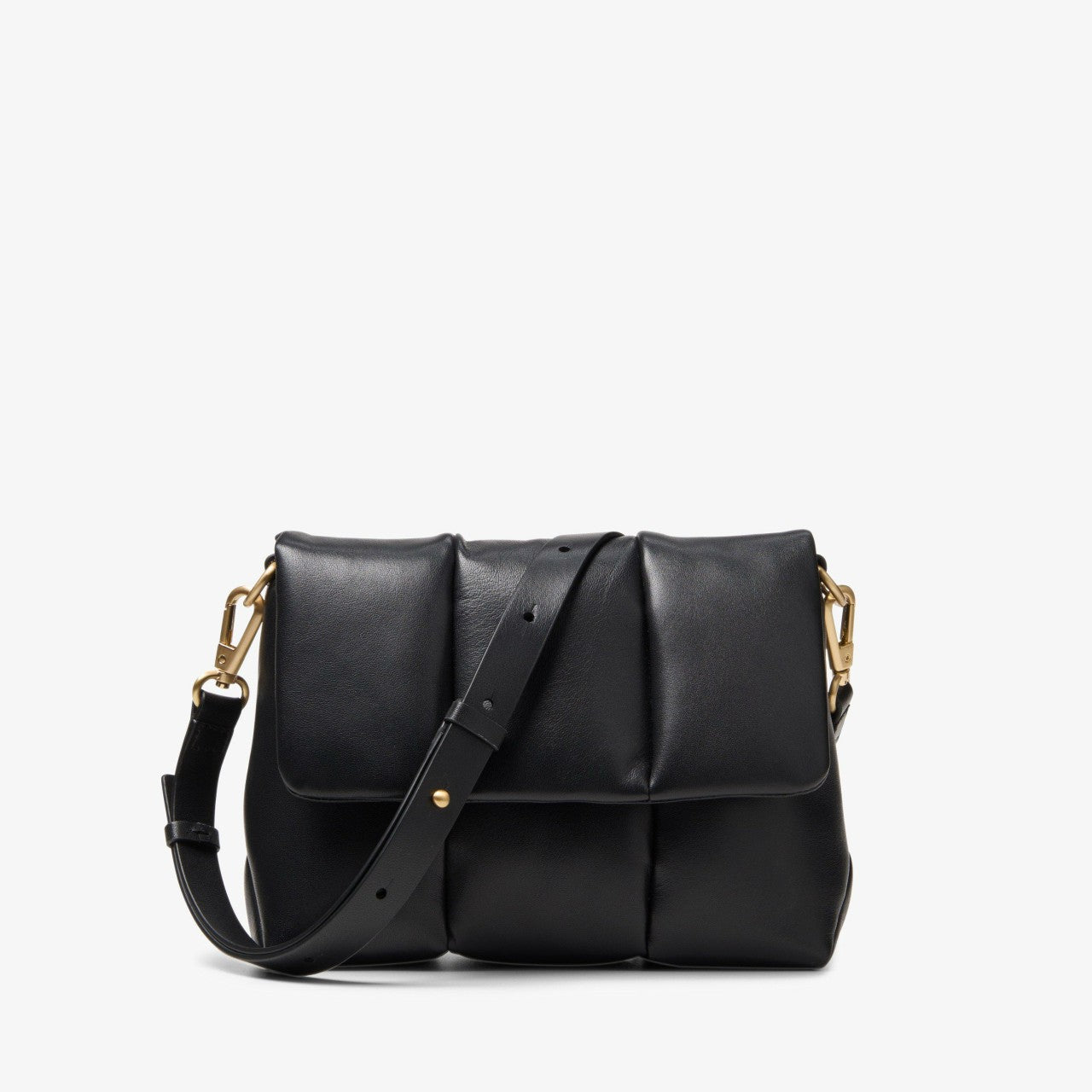 Women Puffy Crossbody Black Leather