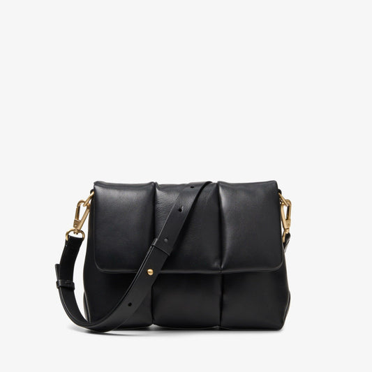 Women Puffy Crossbody Black Leather